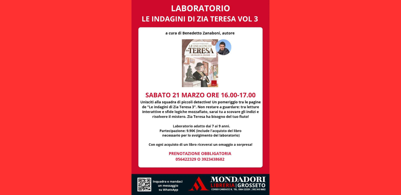 A Grosseto torna Zia Teresa: nuovo laboratorio per piccoli detective con Benedetto Zanaboni